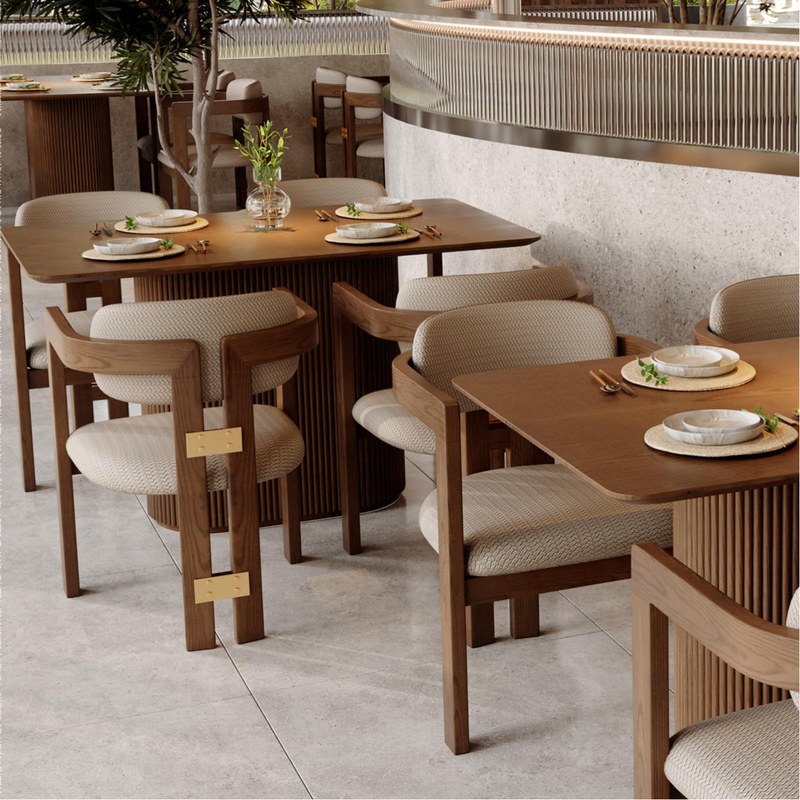 Modern Restaurant Table and Chair Set with Fabric Seats, second view