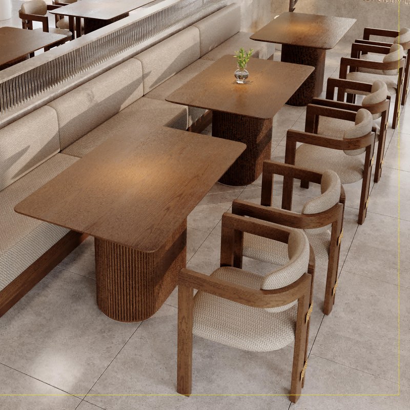Modern Restaurant Table and Chair Set with Fabric Seats, third view