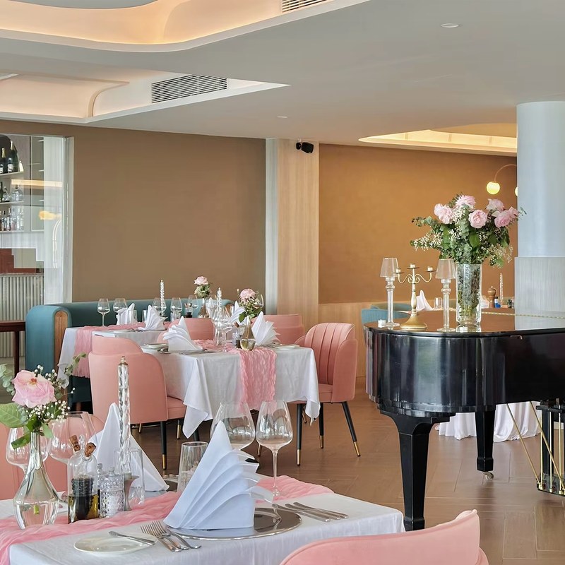Modern Metal Restaurant Table and Chair Set with Velvet Seats, third view