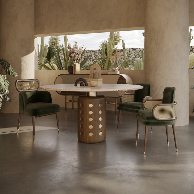 Nordic Solid Wood Restaurant Table and Chair Set with Velvet Seats, second view