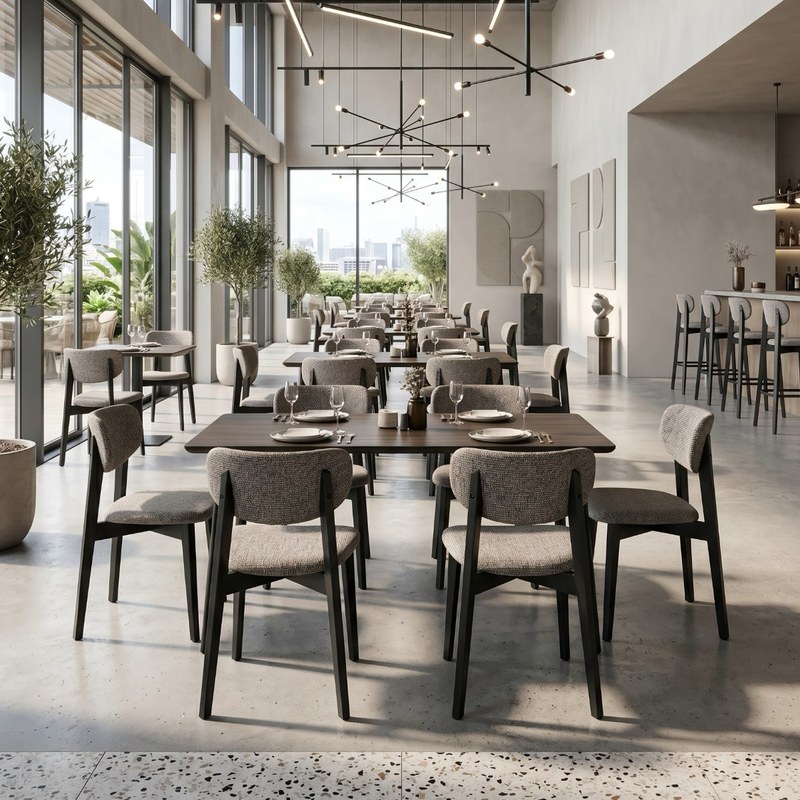 Modern Wood Restaurant Table and Chair Set in Green