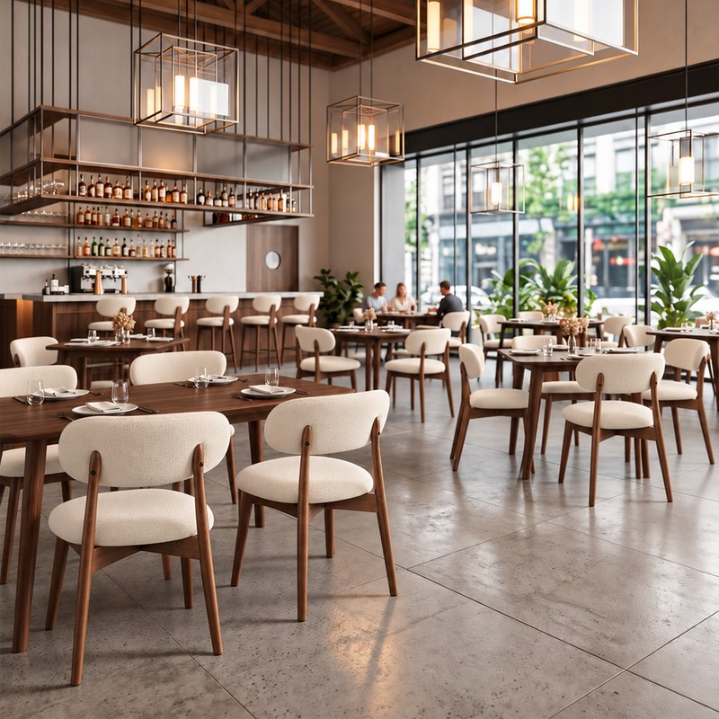 Modern Wood Restaurant Table and Chair Set in Green, second view