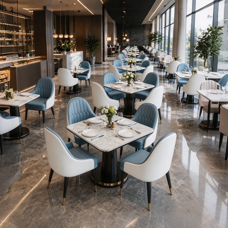Modern Metal Restaurant Table and Chair Set, third view