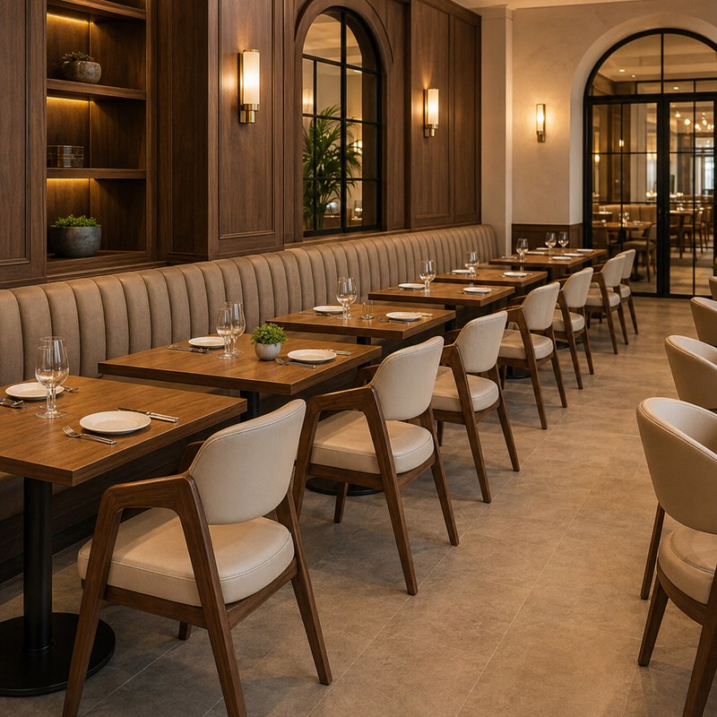 Modern Wood Restaurant Table and Chair Set with Curved Back