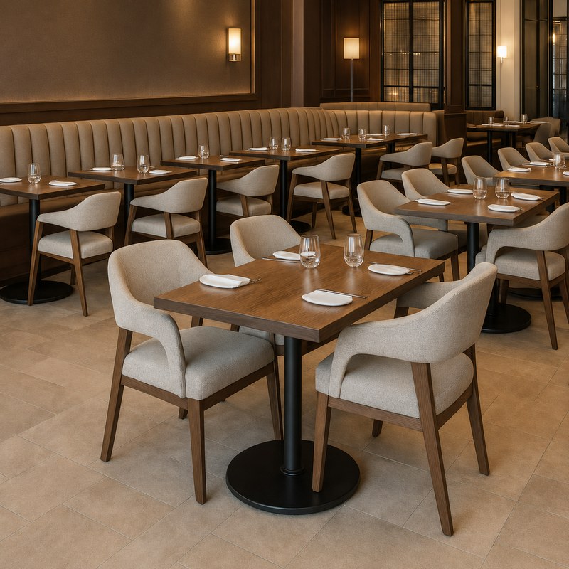 Modern Wood Restaurant Table and Chair Set with Curved Back, second view