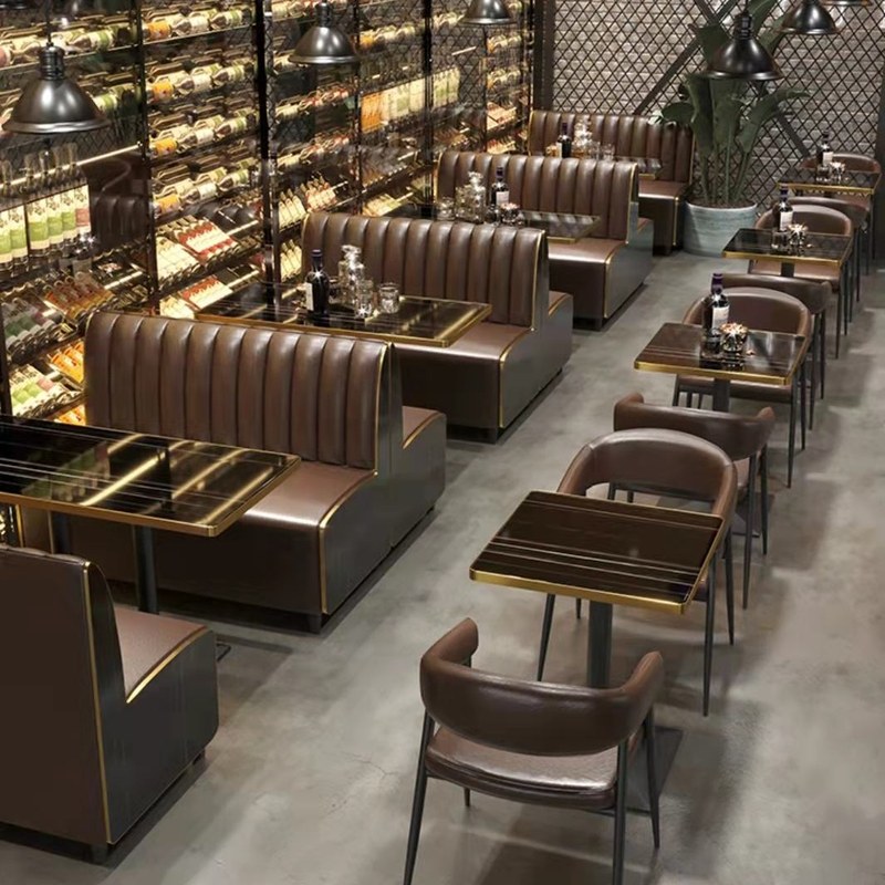 Modern Restaurant Table and Chair Set with Leather Seats