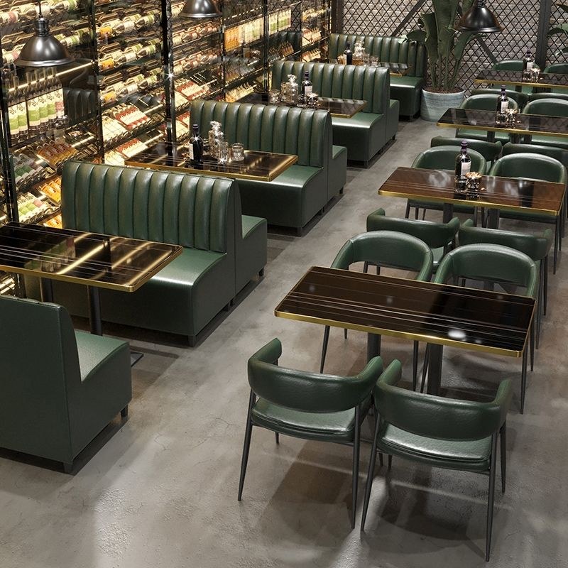 Modern Restaurant Table and Chair Set with Leather Seats, third view