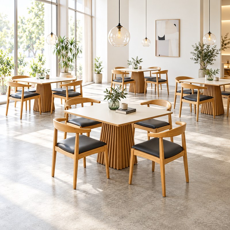 Modern Solid Wood Restaurant Table and Chair Set in Brown