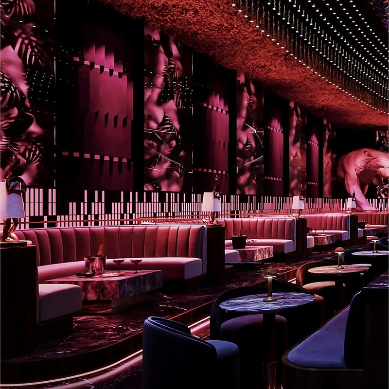 Modern Wood Restaurant Booth Set with Velvet Seating, second view