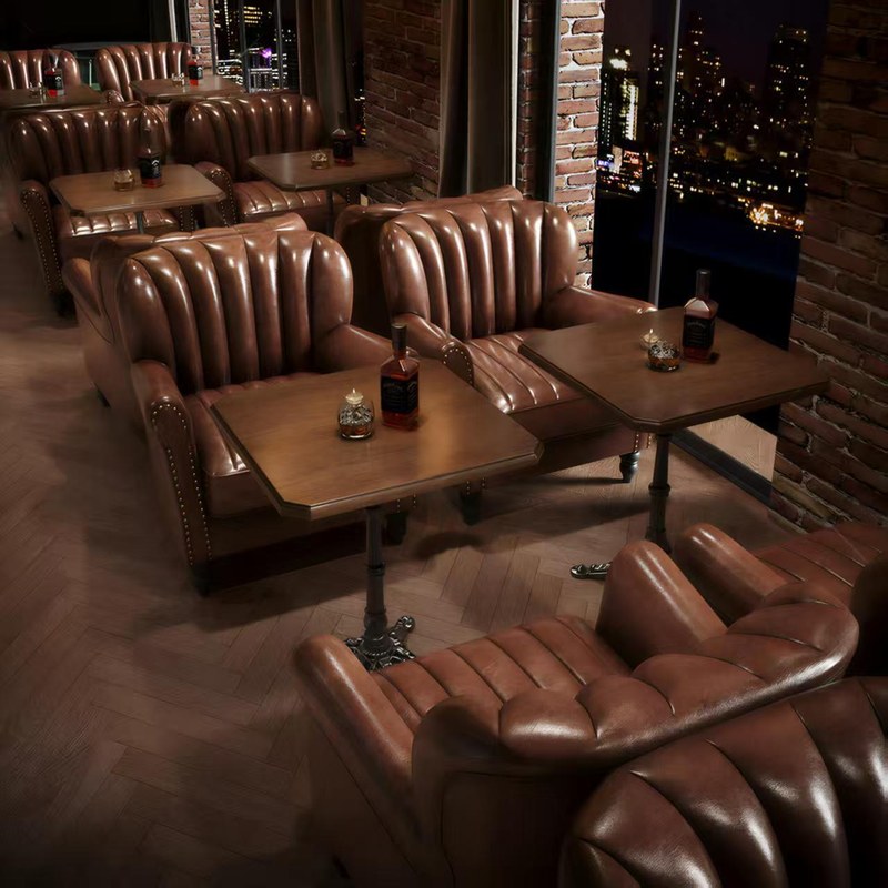 Modern Metal Restaurant Booth Set with Curved Back, third view