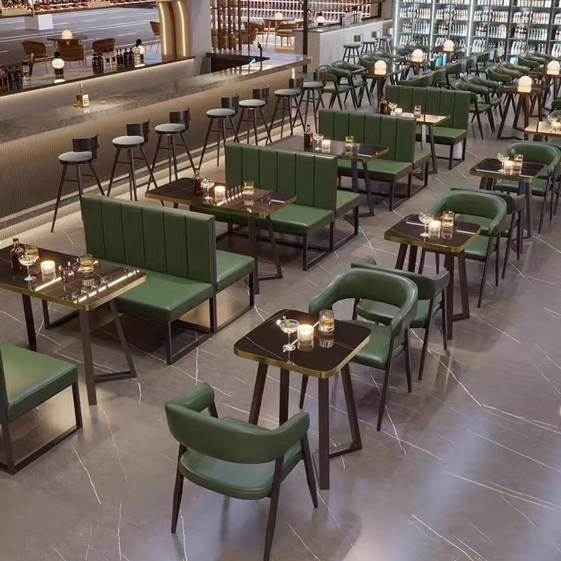Modern Metal Restaurant Booth Set with Leather Seating