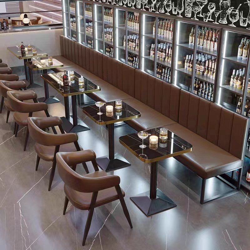 Modern Metal Restaurant Booth Set with Leather Seating, second view