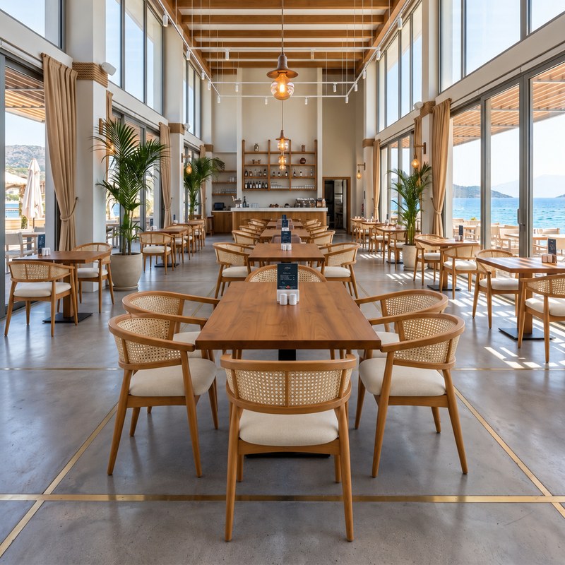 Modern Cane Restaurant Table and Chair Set