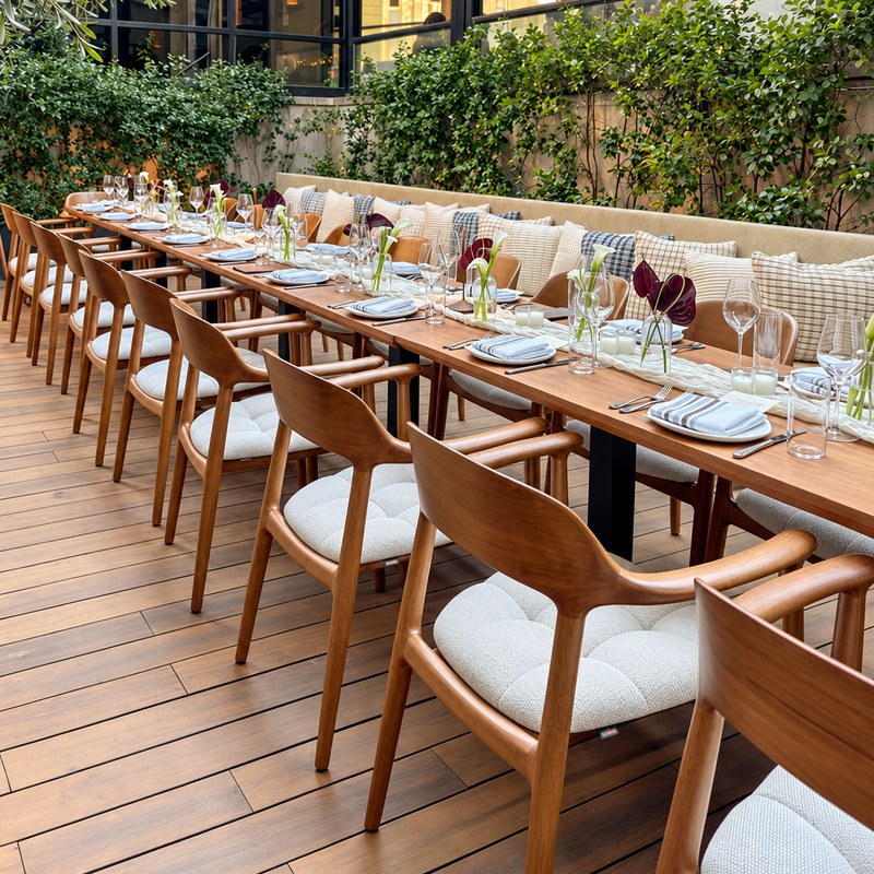 Scandinavian Wood Restaurant Table and Chair Set, second view