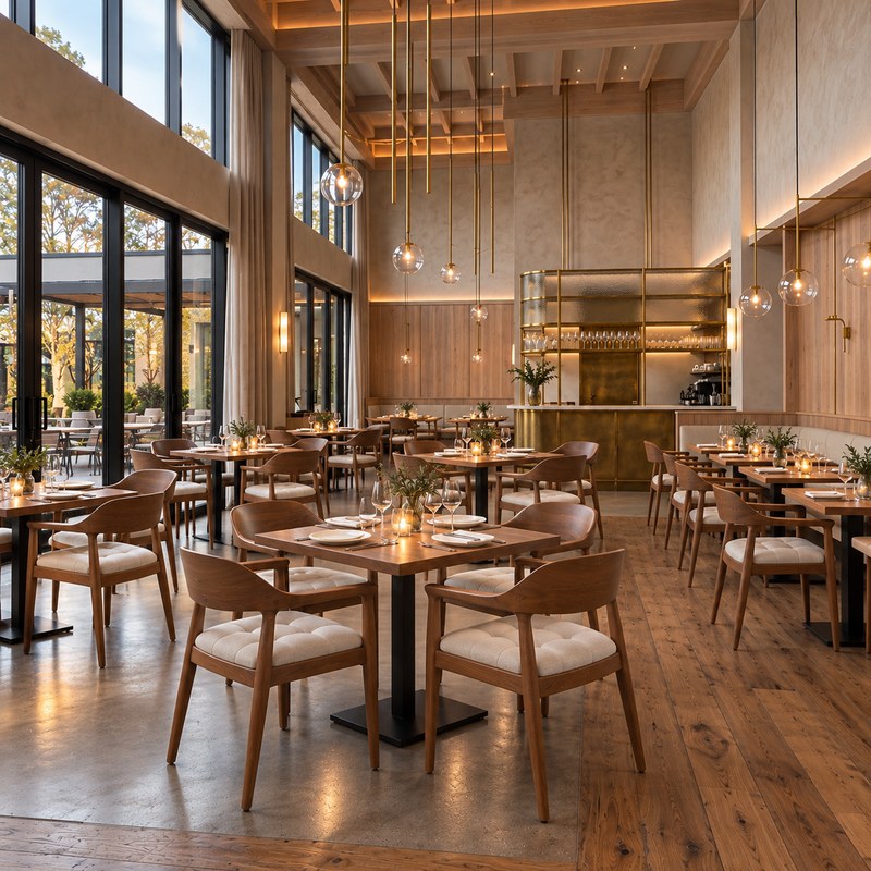 Scandinavian Wood Restaurant Table and Chair Set, third view