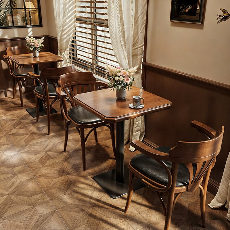 American Solid Wood Restaurant Table and Chair Set, third view
