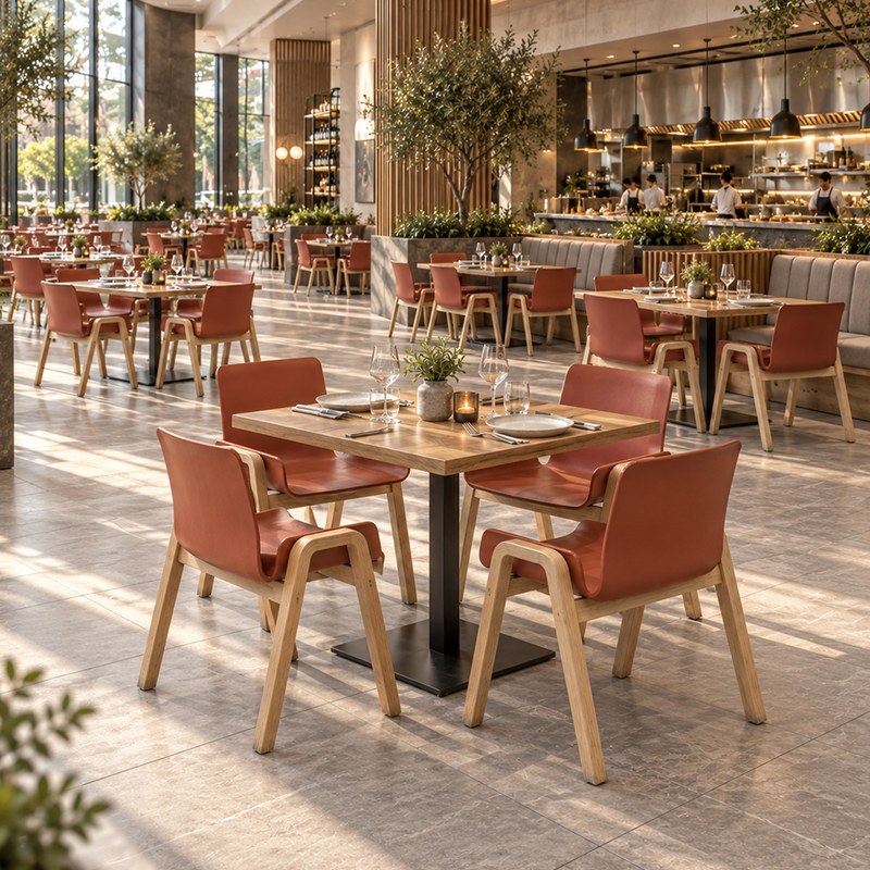 Modern Solid Wood Stackable Dining Chair with Leather Seat