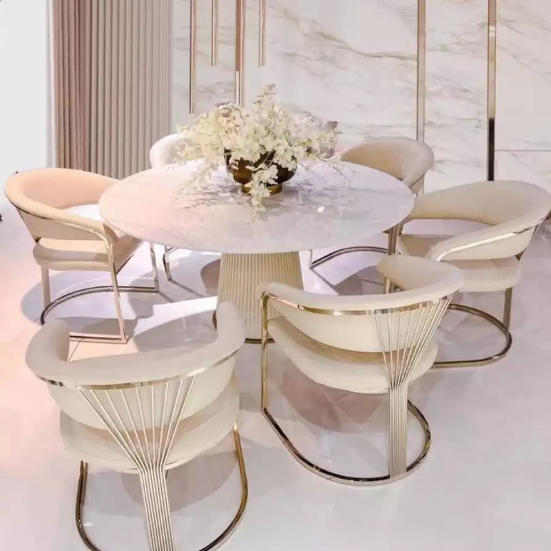 Contemporary Stainless Steel Dining Chair with Velvet Seat, third view