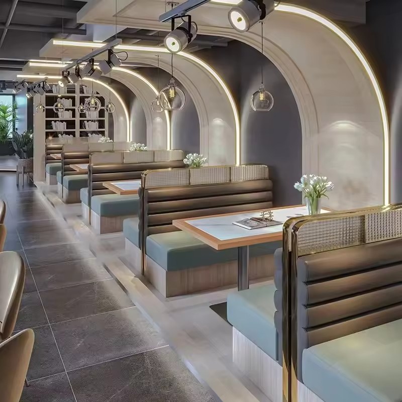 Modern Wood Restaurant Booth Set
