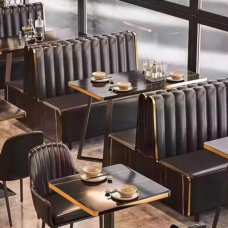 Modern Wood Restaurant Booth Set with Curved Back, third view