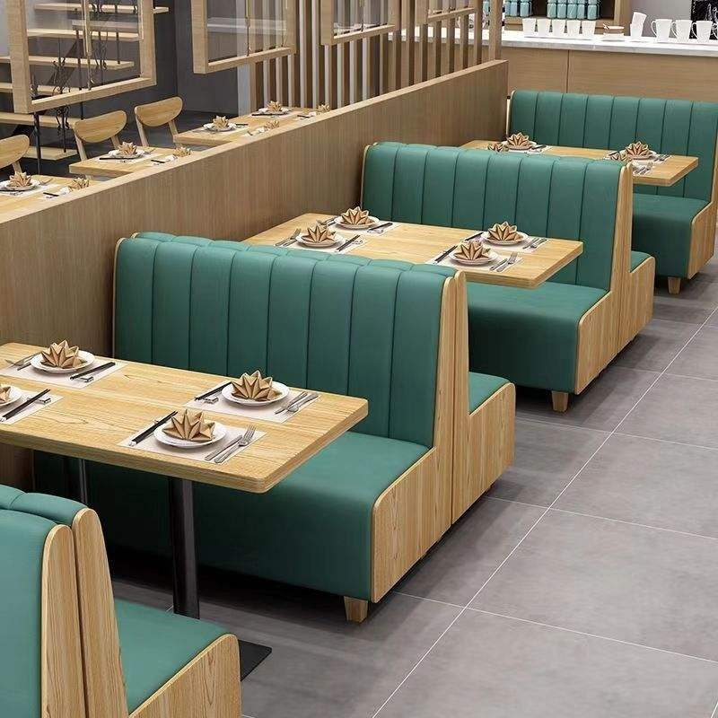 Modern Wood Restaurant Booth Set with Channel Stitching, second view