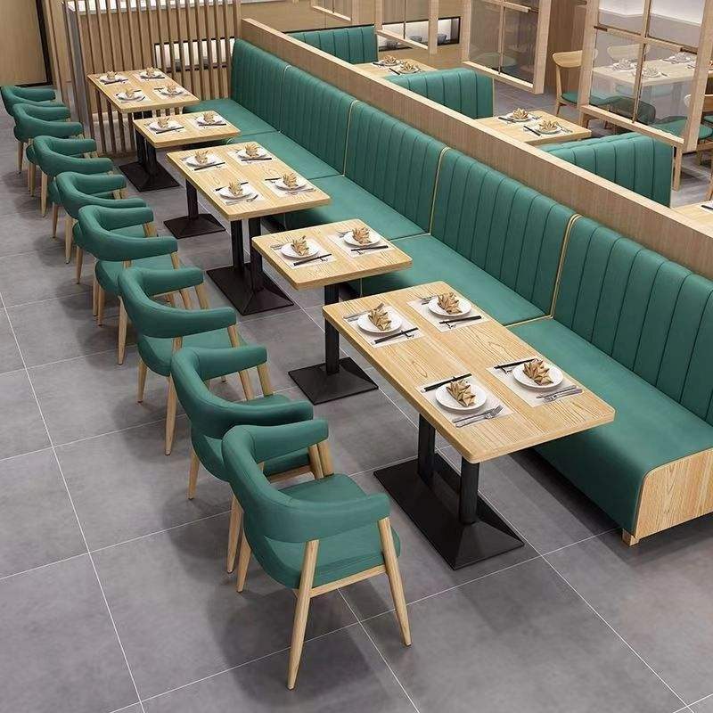 Modern Wood Restaurant Booth Set with Channel Stitching, third view