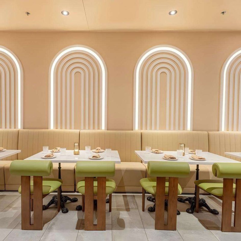 Modern Solid Wood Restaurant Booth Set with Curved Back, third view