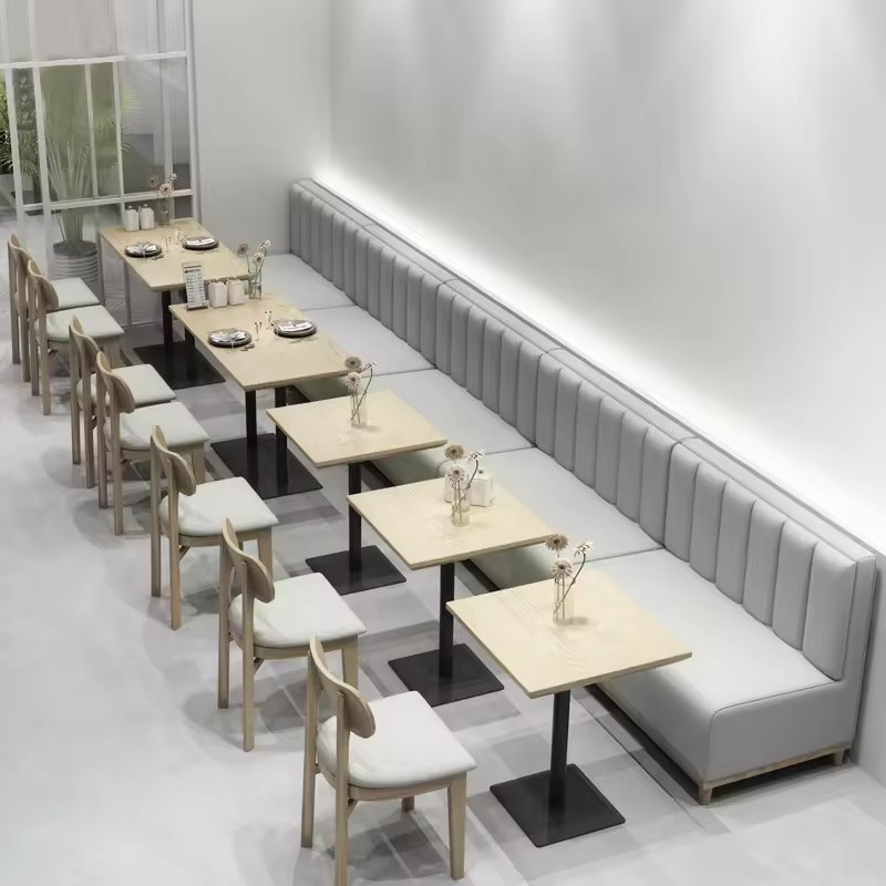 Modern Solid Wood Restaurant Booth Set with Channel Stitching, second view