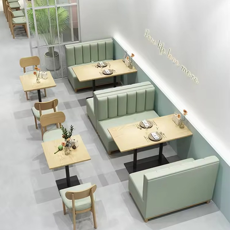 Modern Solid Wood Restaurant Booth Set with Channel Stitching, third view