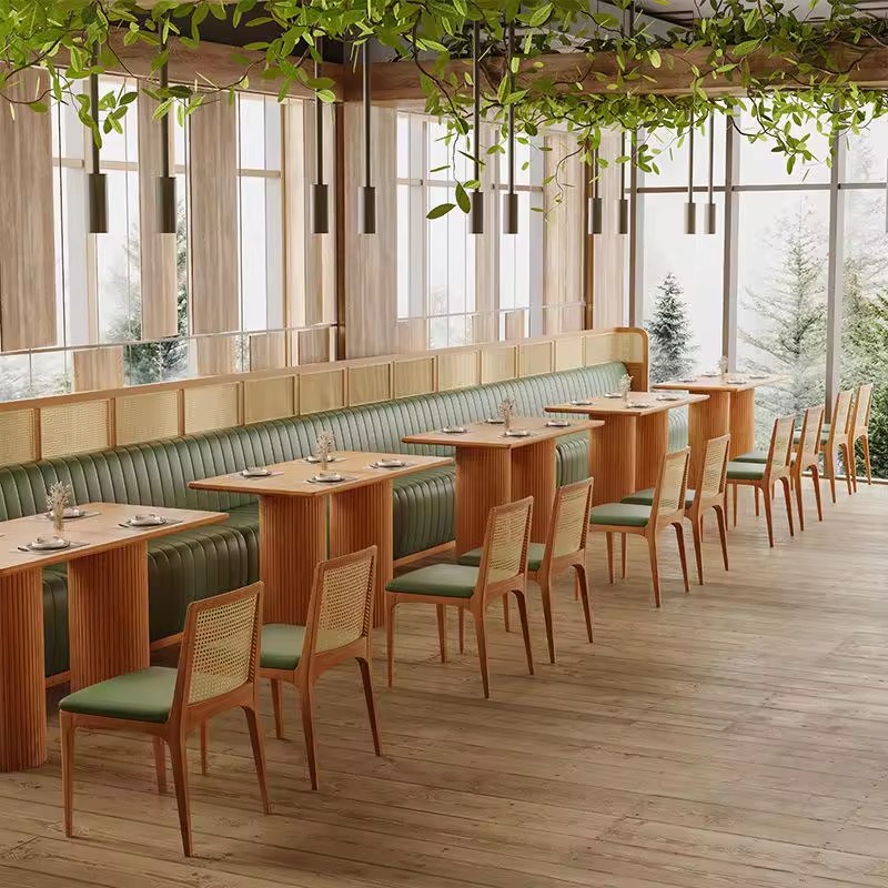 Modern Solid Wood Restaurant Booth Set with Button Tufting, second view