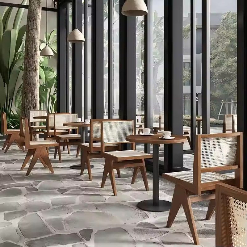 Modern Solid Wood Restaurant Booth Set with Slatted Back, third view