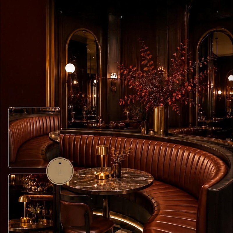 Modern Metal Restaurant Booth Set with Leather Seating and Curved Back, second view