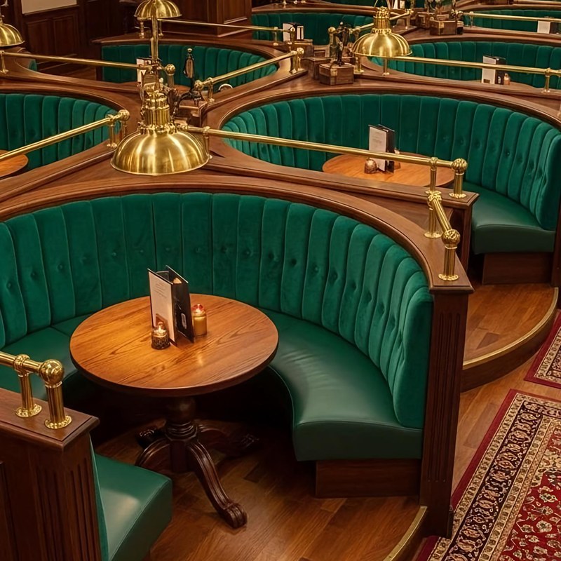 Modern Metal Restaurant Booth Set with Leather Seating and Curved Back, third view