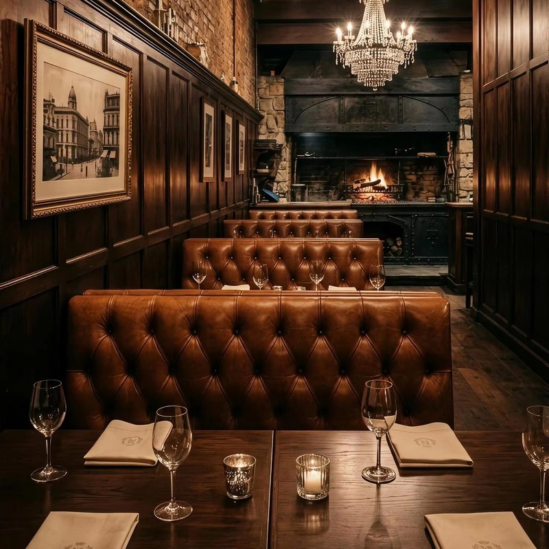 Contemporary Marble Restaurant Booth Set with Leather Seating