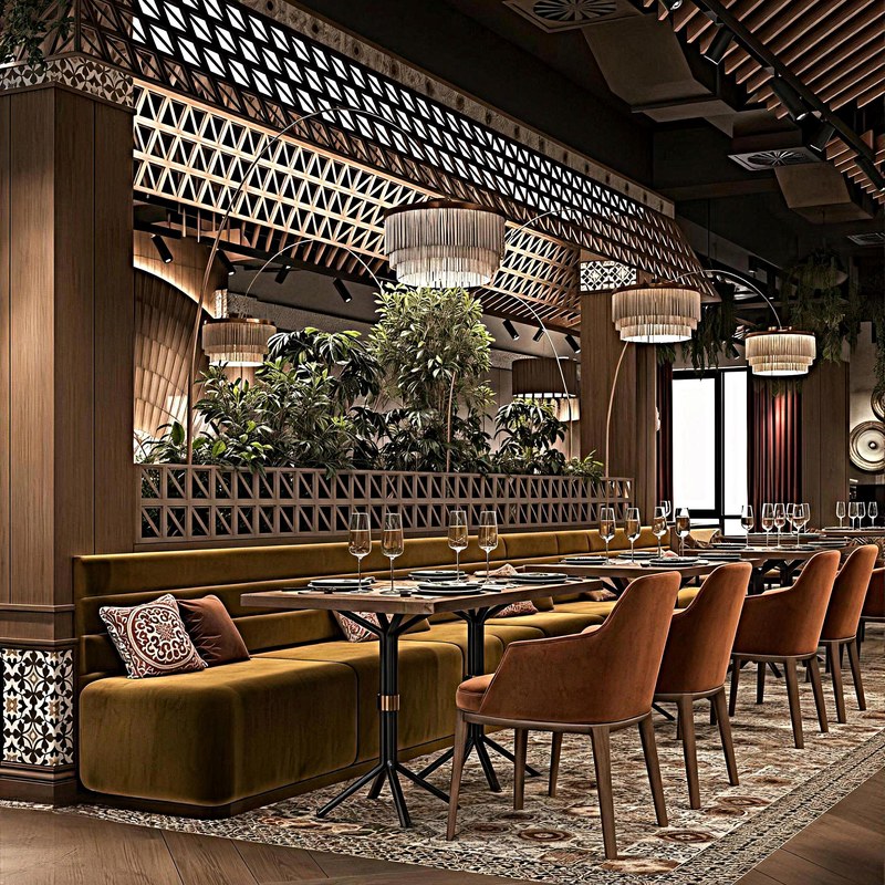Modern Restaurant Table and Chair Set with Velvet Seats, third view