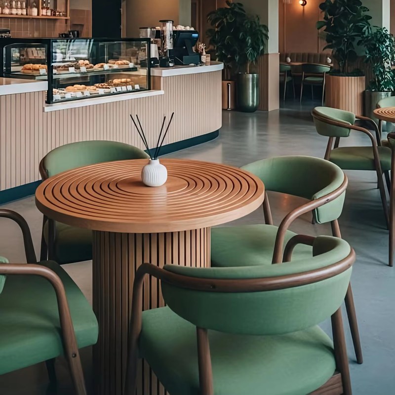 Modern Solid Wood Restaurant Booth Set with Leather Seating and Curved Back