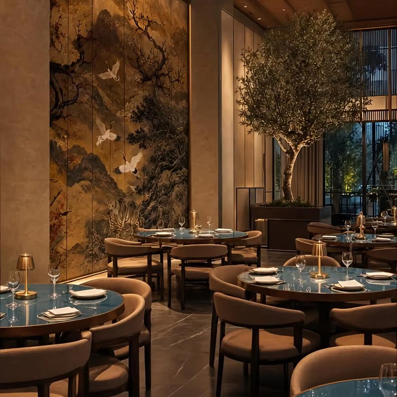Contemporary Solid Wood Restaurant Table and Chair Set with Velvet Seats