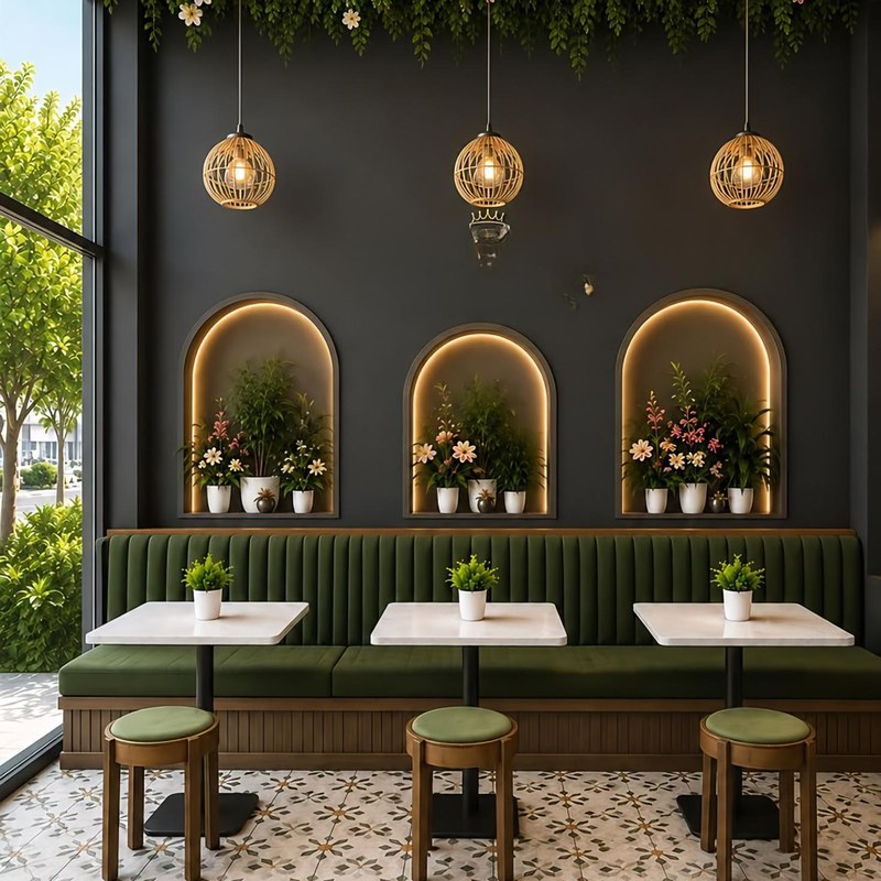 Modern Restaurant Booth Set with Leather Seating, third view