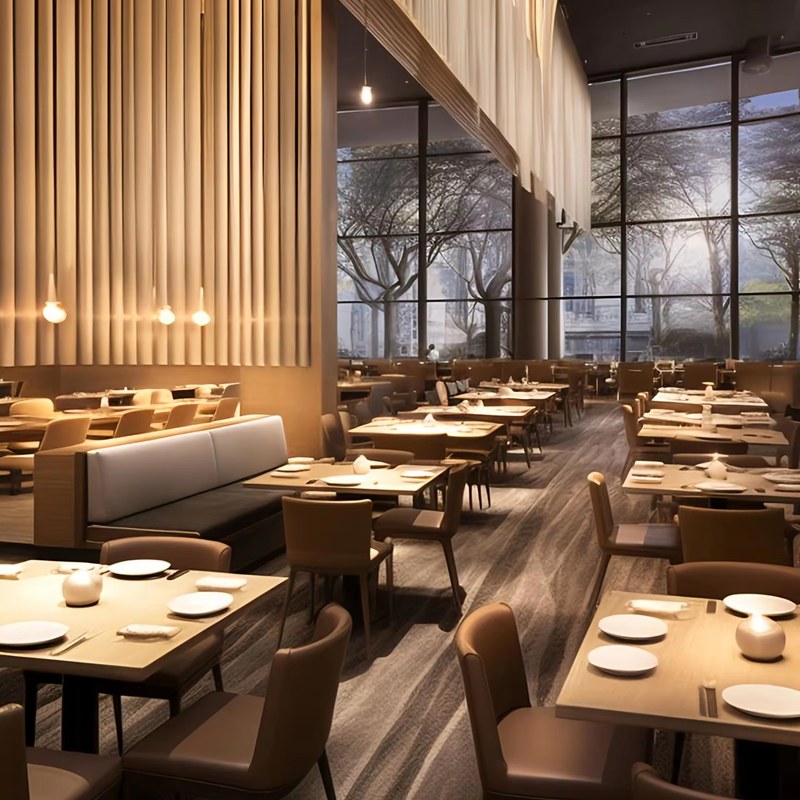 Contemporary Wood Restaurant Table and Chair Set with Velvet Seats and Curved Back, third view