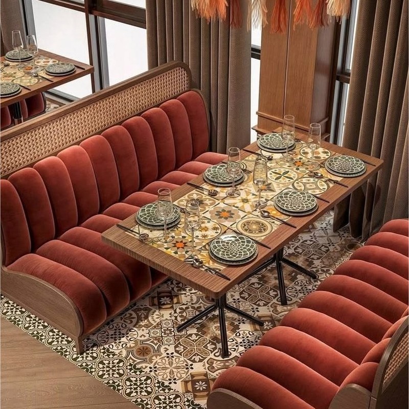 Contemporary Wood Restaurant Booth Set with Leather Seating