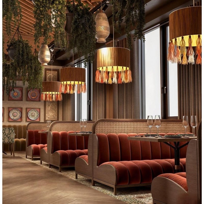 Contemporary Wood Restaurant Booth Set with Leather Seating, second view