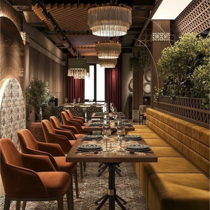 Contemporary Wood Restaurant Booth Set with Leather Seating, third view