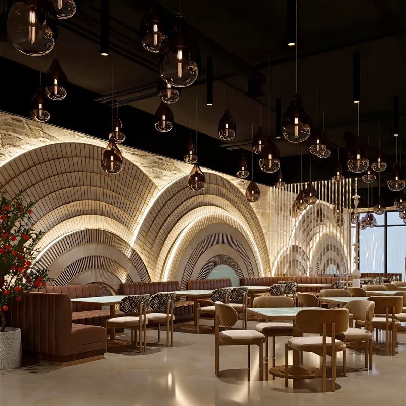 Modern Metal Restaurant Booth Set with Slatted Back, third view