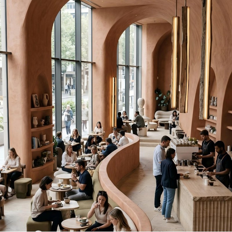 Contemporary Wood Restaurant Booth Set with Leather Seating and Curved Back, second view