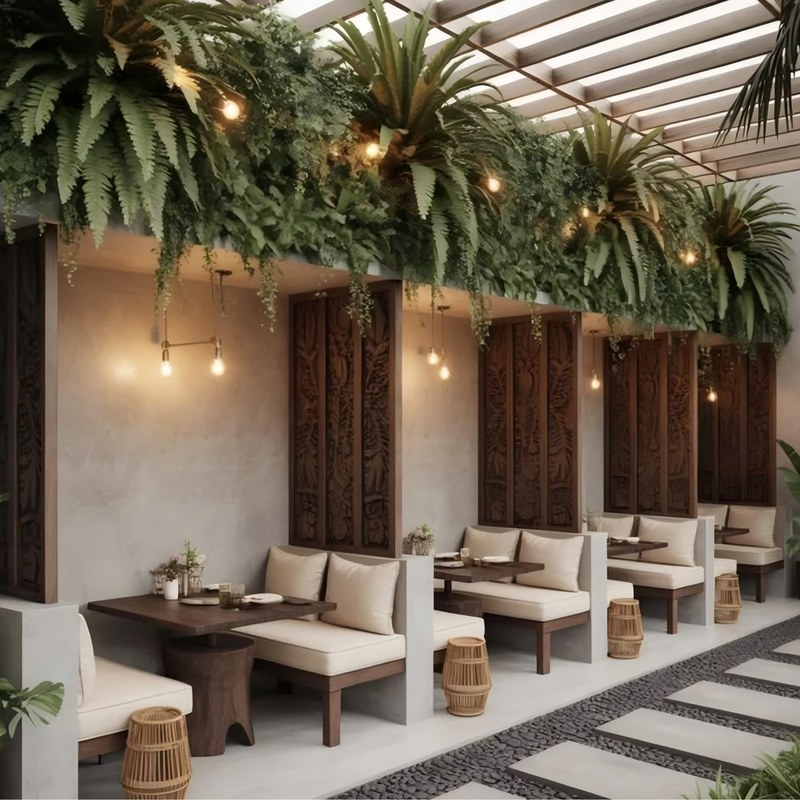 Contemporary Wood Restaurant Booth Set with Leather Seating and Curved Back, third view