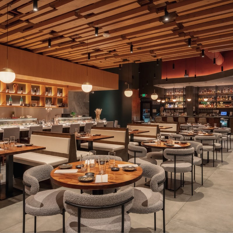 Contemporary Restaurant Booth Set with Leather Seating and Channel Stitching, third view