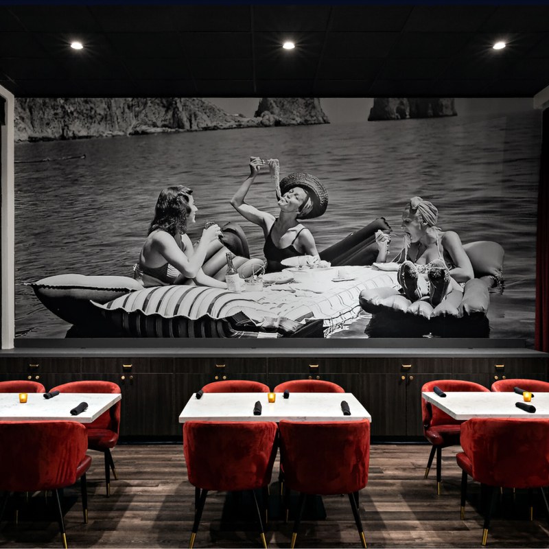 Contemporary Wood Restaurant Booth Set with Fabric Seating