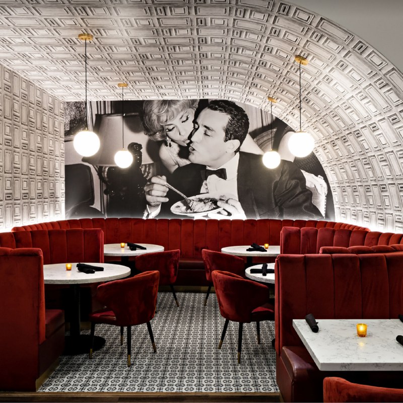 Contemporary Wood Restaurant Booth Set with Fabric Seating, second view