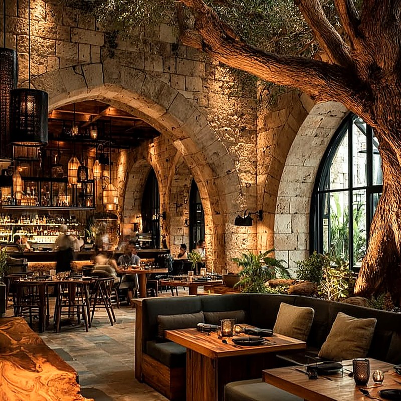 Modern Wood Restaurant Booth Set with Fabric Seating, second view