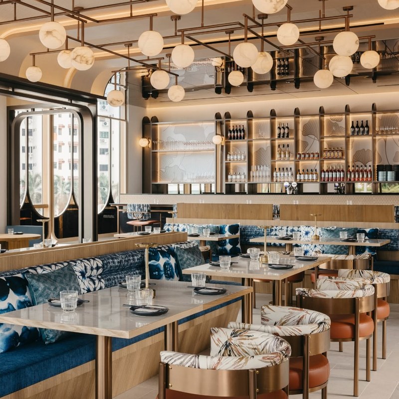 Modern Restaurant Booth Set with Leather Seating and Curved Back
